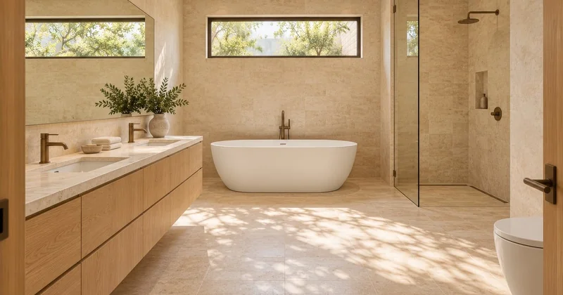 Spa-like bathroom vanity and fixtures